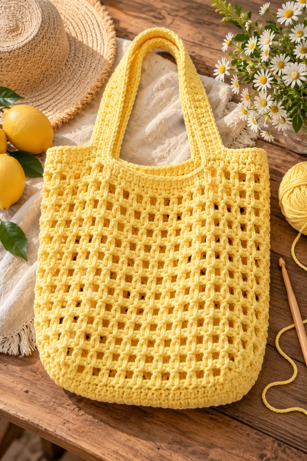 Lemon Yellow Market Bag — summer bag crochet style outfit