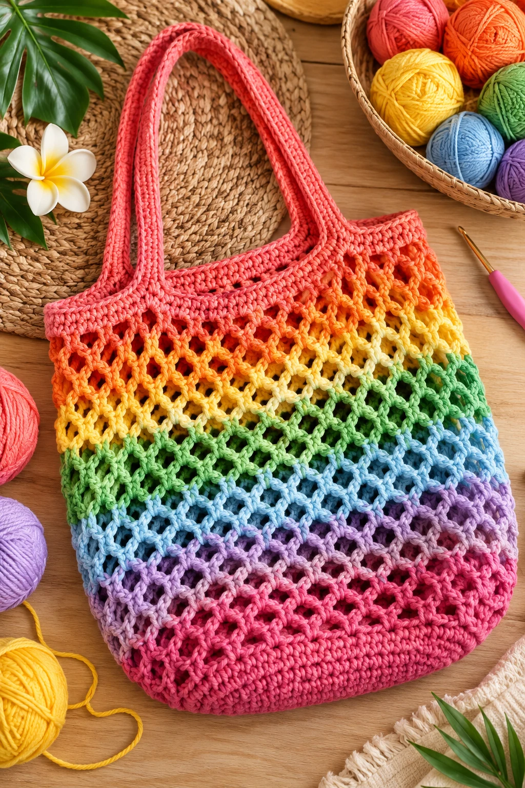 Rainbow Mesh Carryall — summer bag crochet style outfit