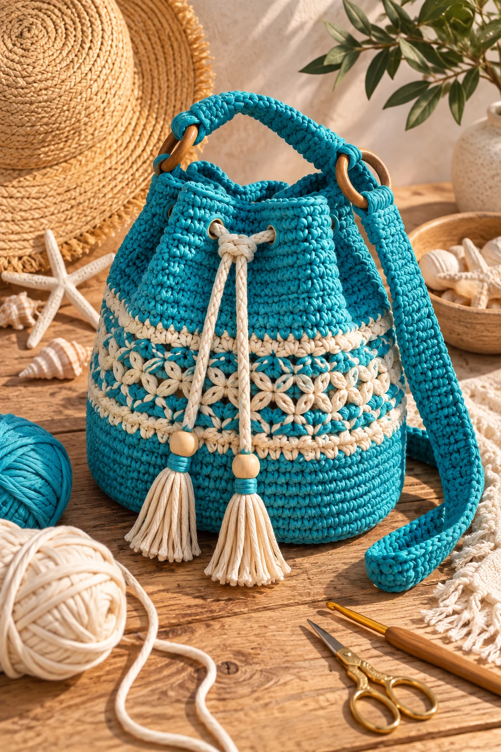 Turquoise Beach Bucket Bag — summer bag crochet style outfit