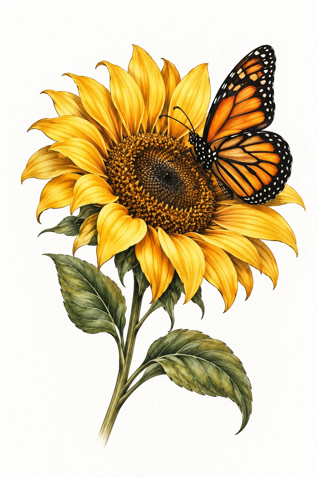 Golden Sunflower With Monarch Butterfly — sunflower and butterfly tattoo style outfit