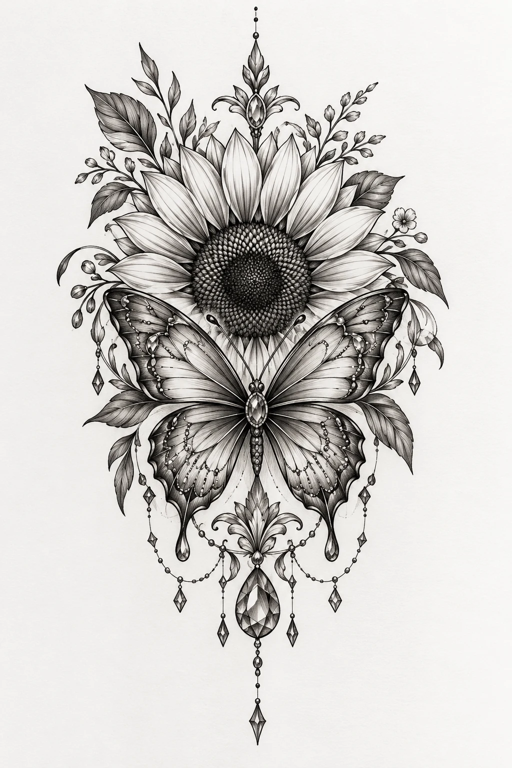 Ornamental Jewel Butterfly — sunflower and butterfly tattoo style outfit