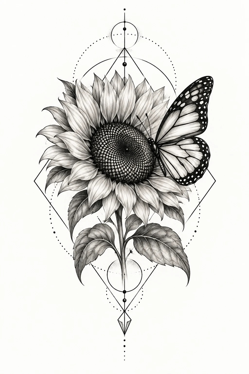 Geometric Sunflower Butterfly — sunflower and butterfly tattoo style outfit