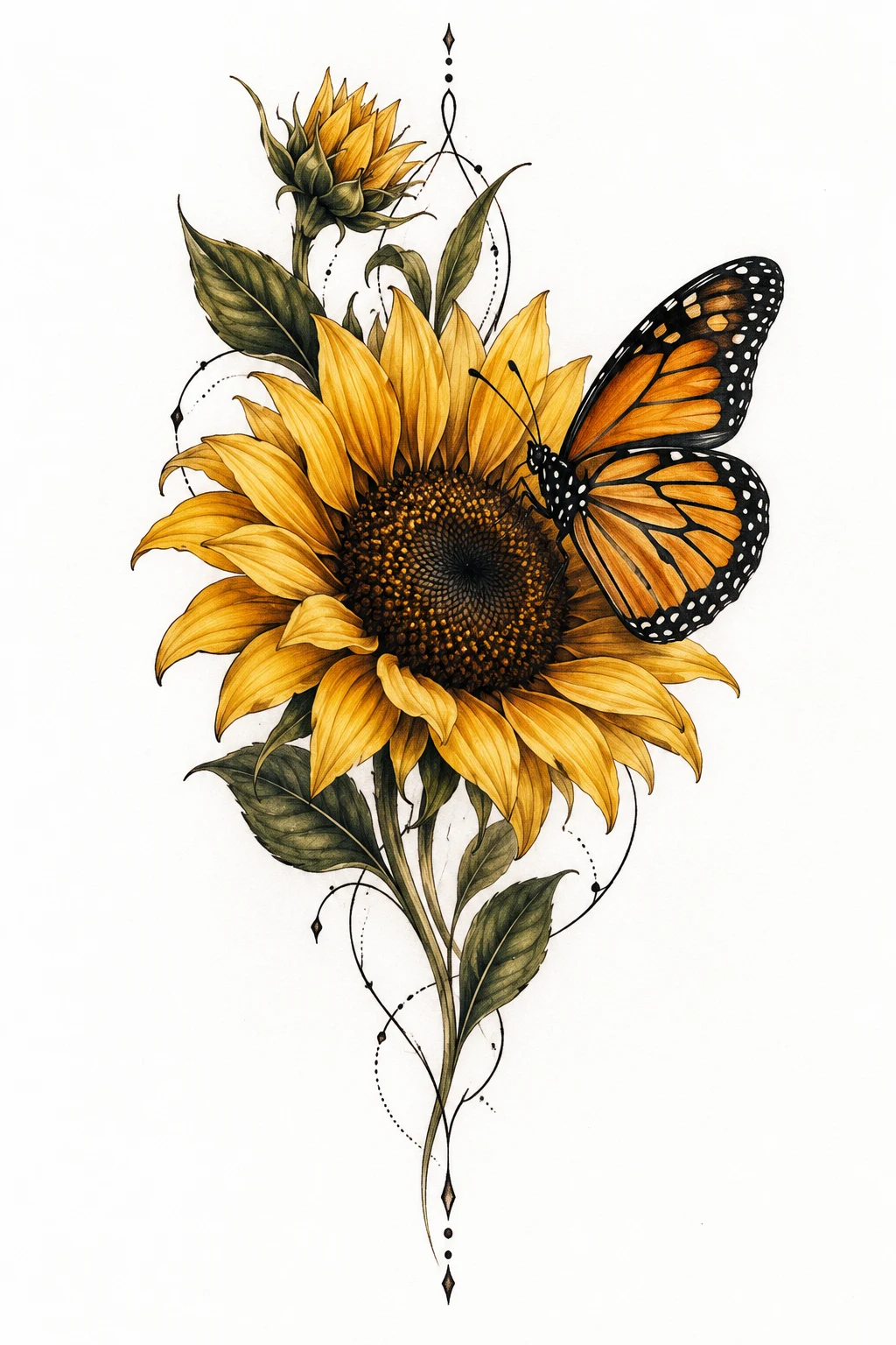 Monarch in Bloom — sunflower and butterfly tattoo style outfit