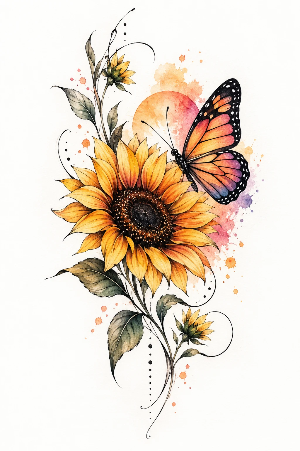 Watercolor Sunset Butterfly — sunflower and butterfly tattoo style outfit