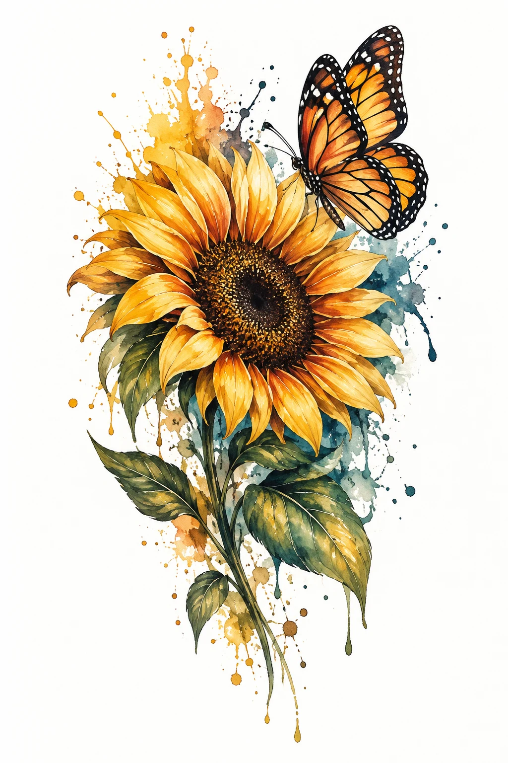 Watercolor Garden Splash — sunflower and butterfly tattoo style outfit