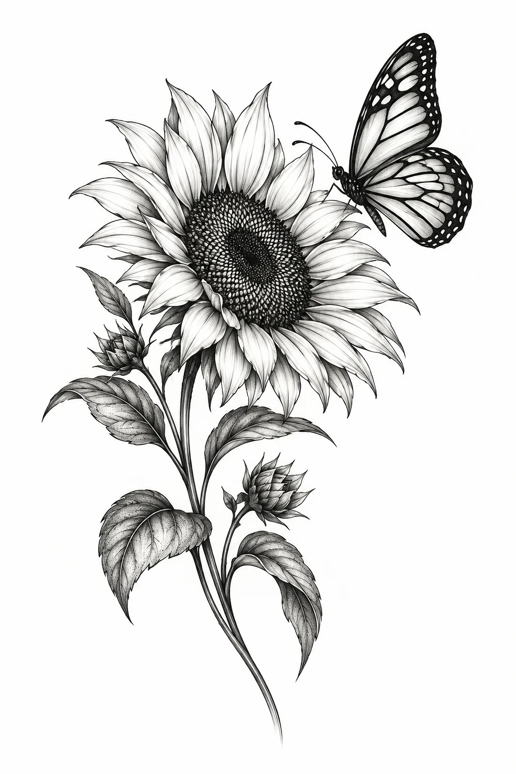 Sunflower and Butterfly Outline — sunflower and butterfly tattoo style outfit