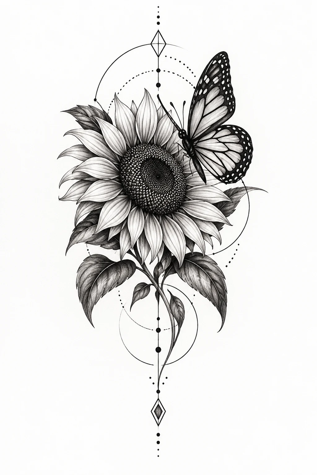 Geometric Butterfly Accent — sunflower and butterfly tattoo style outfit