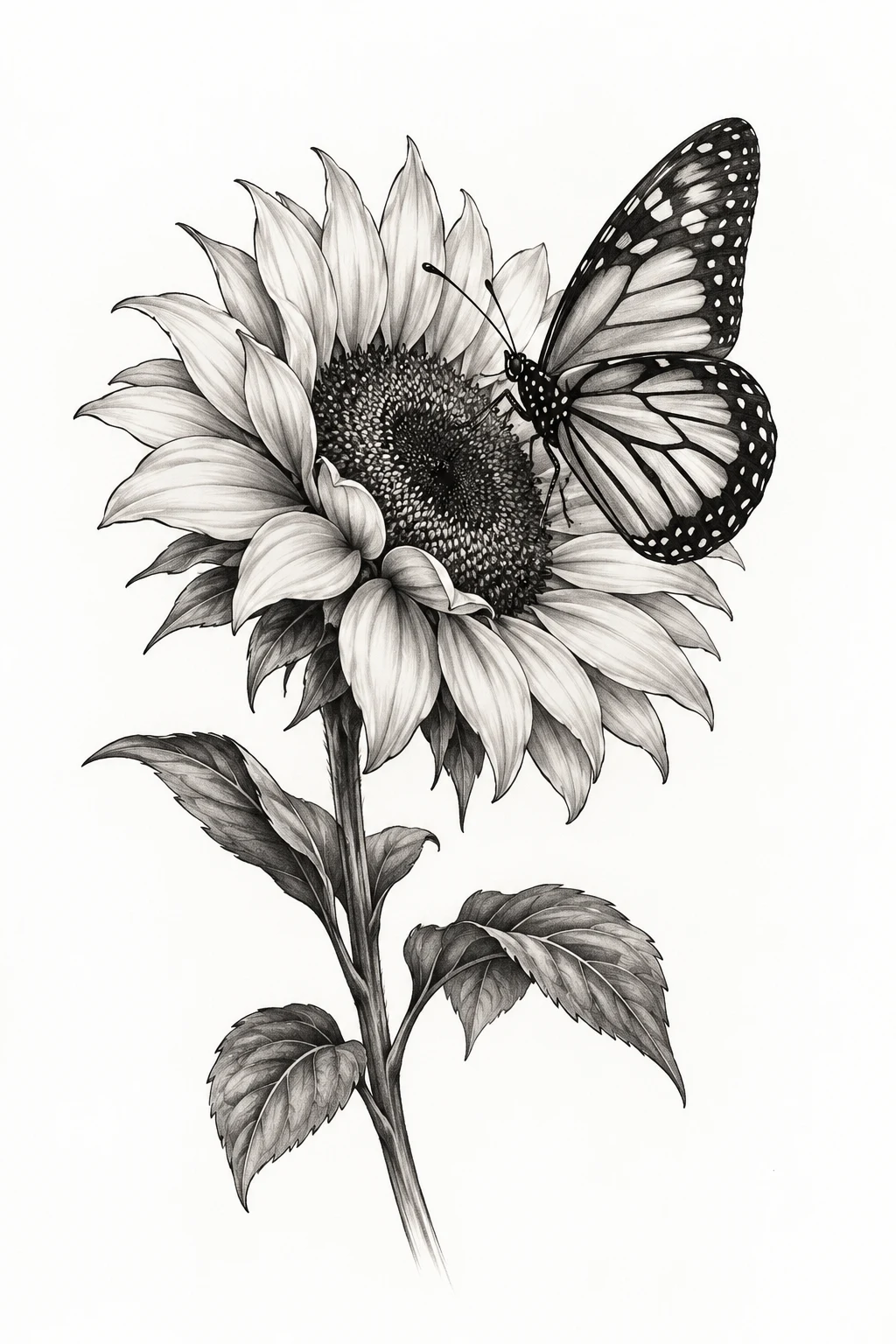 Realistic Butterfly Landing on a Sunflower — sunflower and butterfly tattoo style outfit