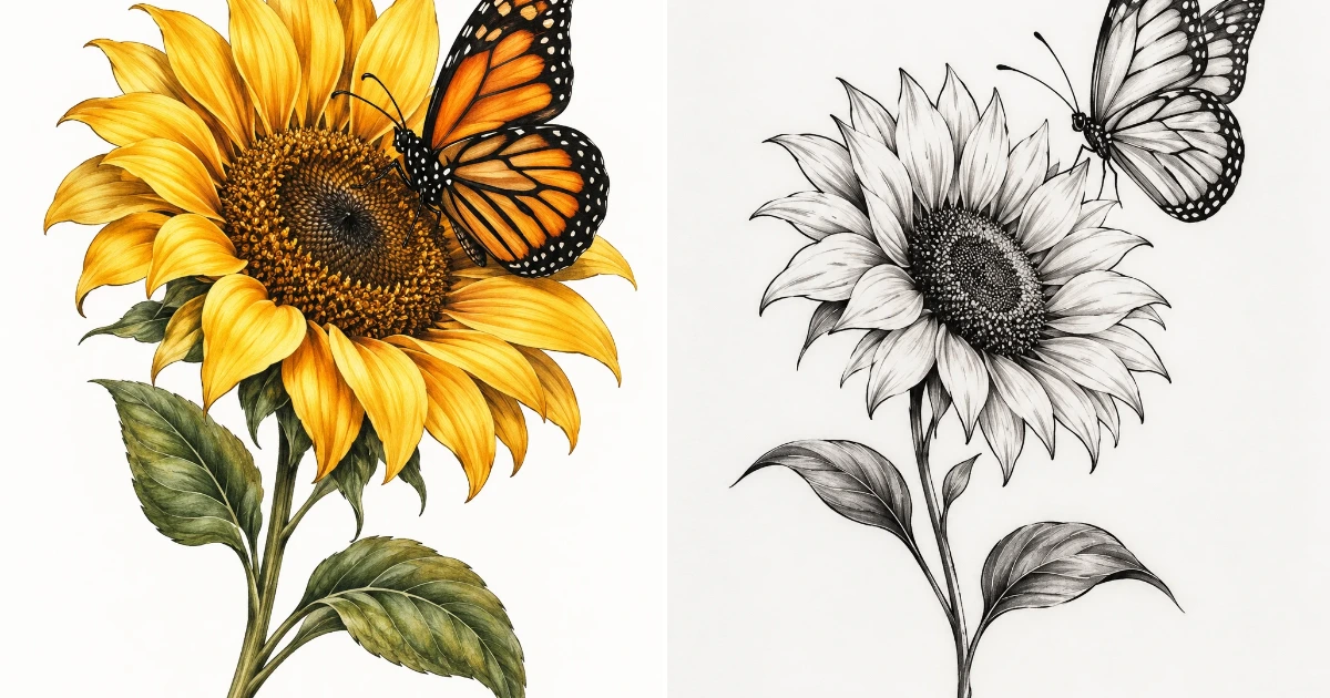 Sunflower and butterfly tattoo: 7 Amazing Tattoo Ideas sunflower and butterfly tattoo