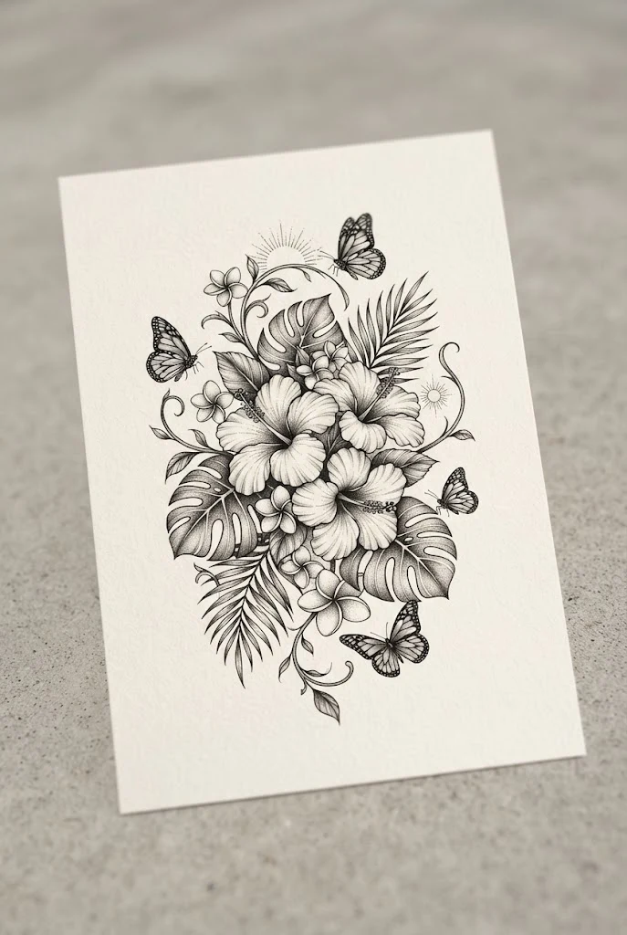 Vibrant Tropical Sunshine Orbit — sunflower butterfly tattoo style outfit