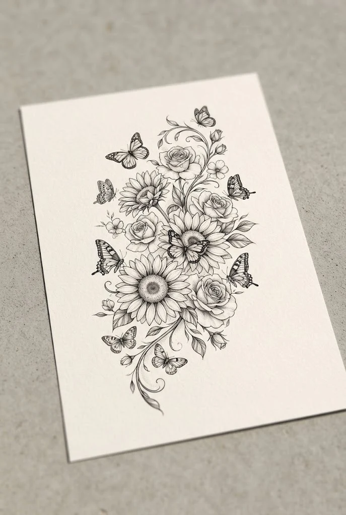Sunflower Rose and Butterfly Fusion — sunflower butterfly tattoo style outfit