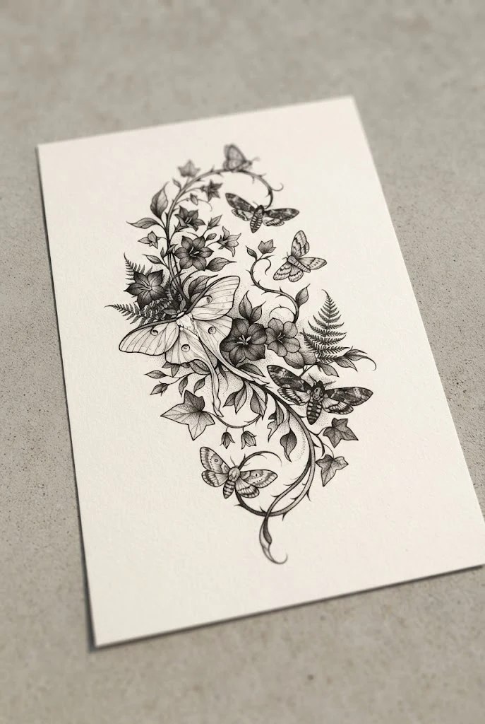 Midnight Dusk and Nocturnal Moth — sunflower butterfly tattoo style outfit