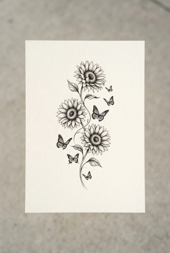 Triple Bloom and Flight Path — sunflower butterfly tattoo style outfit
