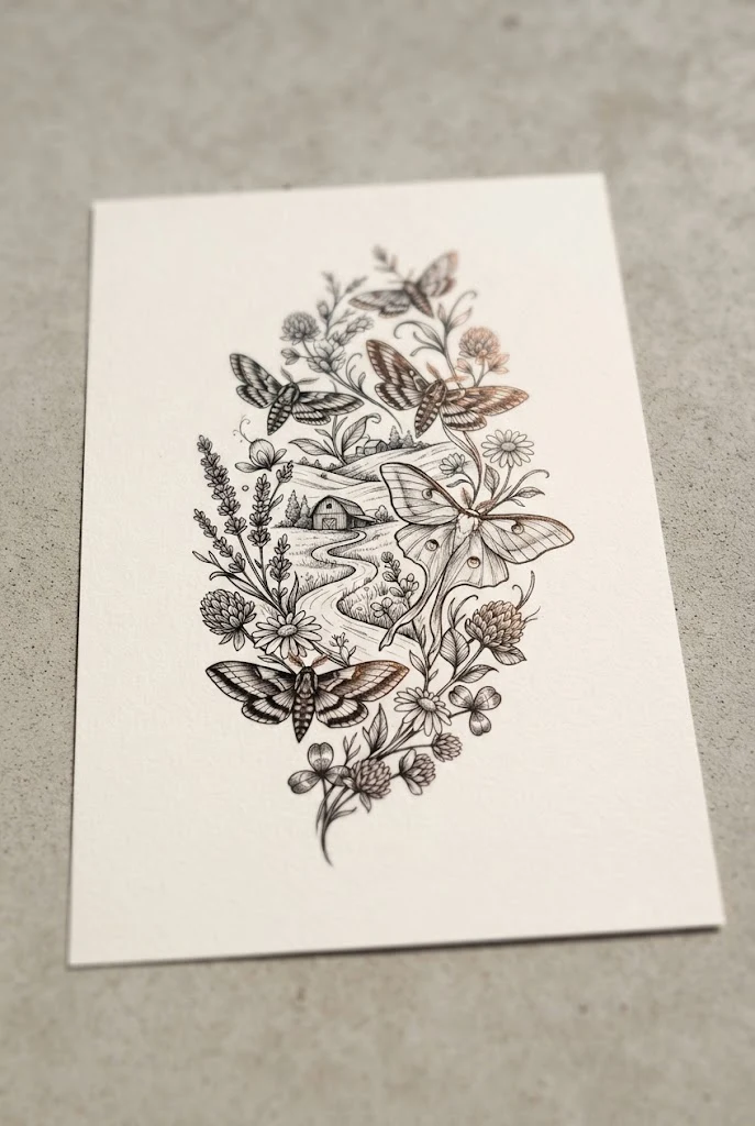 Rustic Countryside and Copper Moth — sunflower butterfly tattoo style outfit