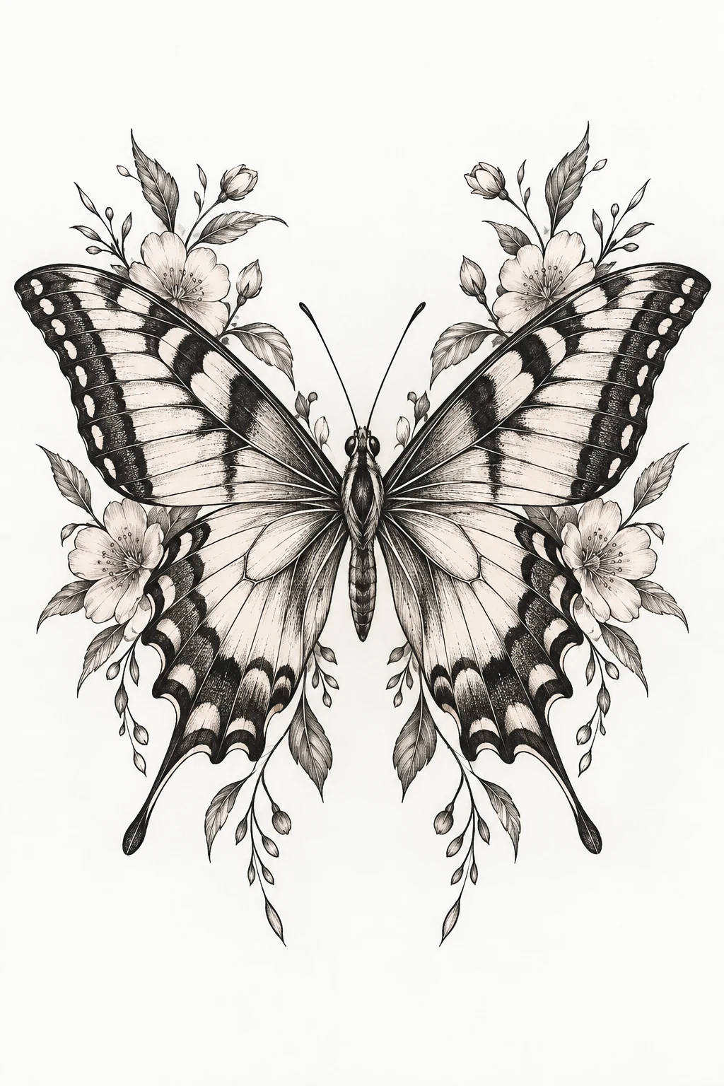 Fine-Line Floral Swallowtail — swallowtail butterfly tattoo style outfit