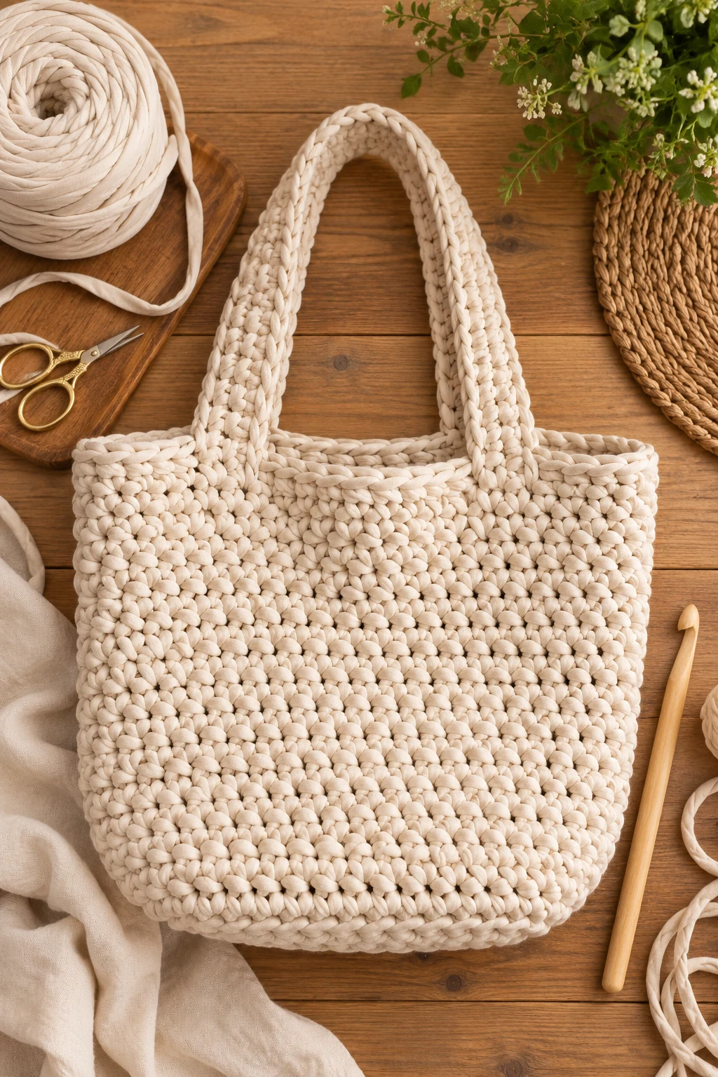 Classic Natural Market Tote — T Shirt Yarn Crochet Bag Pattern Free — t shirt yarn crochet bag pattern free style outfit