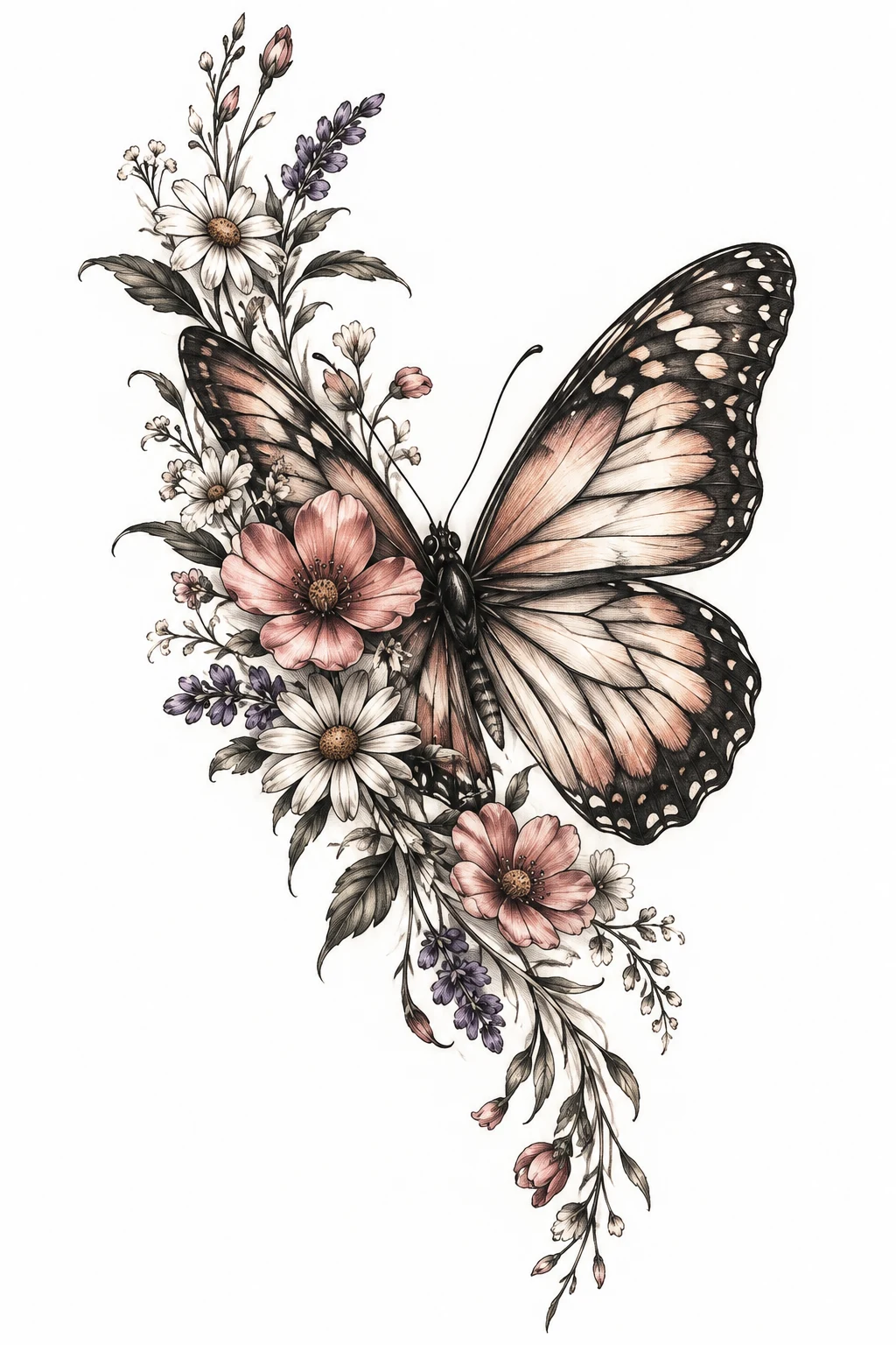 Butterfly With Wildflowers — tattoo ideas female butterfly style outfit