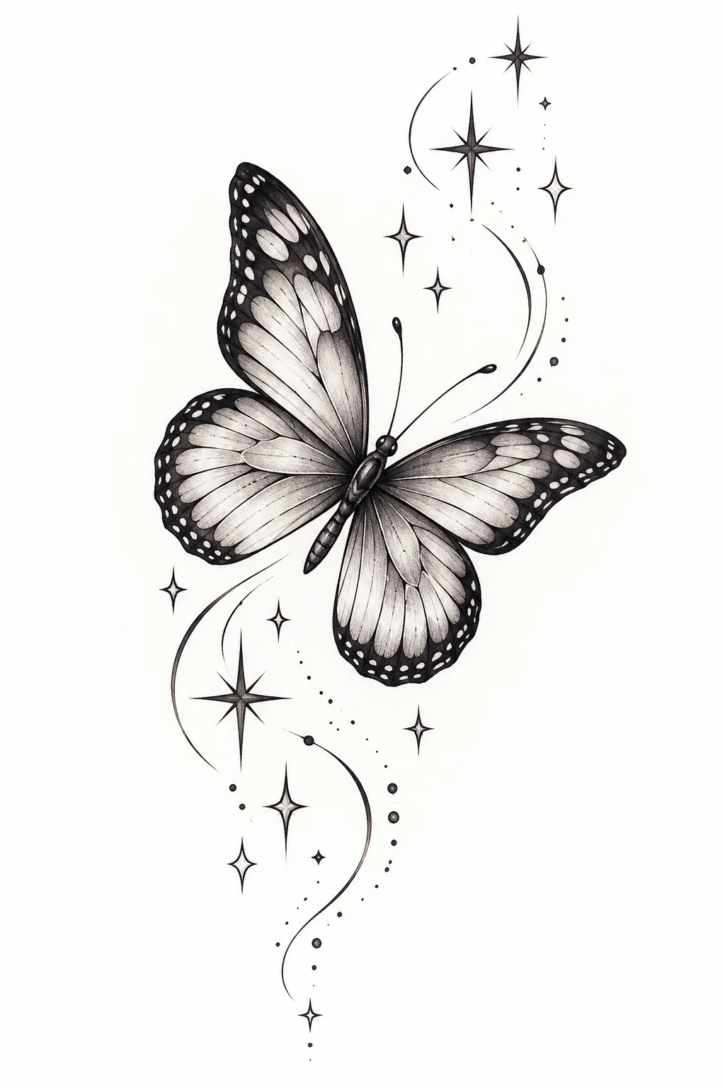 Butterfly on Hand With Tiny Stars — tattoo ideas female butterfly style outfit