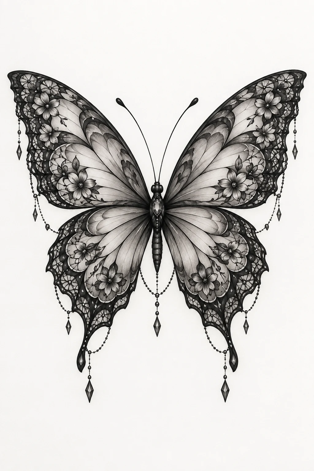 Black-and-Gray Lace Butterfly — tattoo ideas female butterfly style outfit