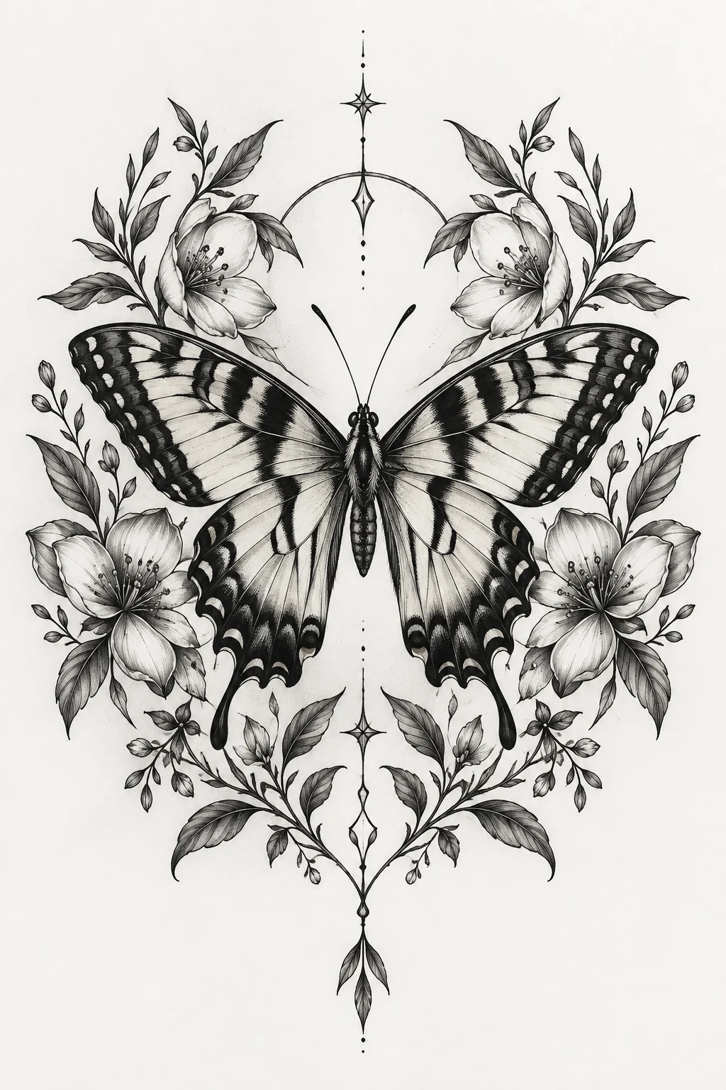 Tiger Butterfly With Botanical Frame — tiger butterfly tattoo style outfit