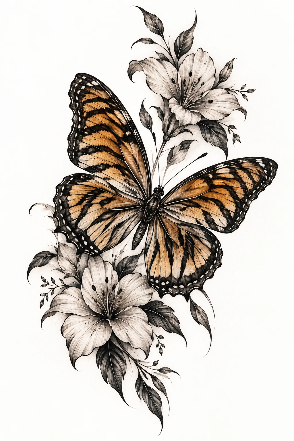 Tiger Butterfly Tattoo With Flowers — tiger butterfly tattoo style outfit