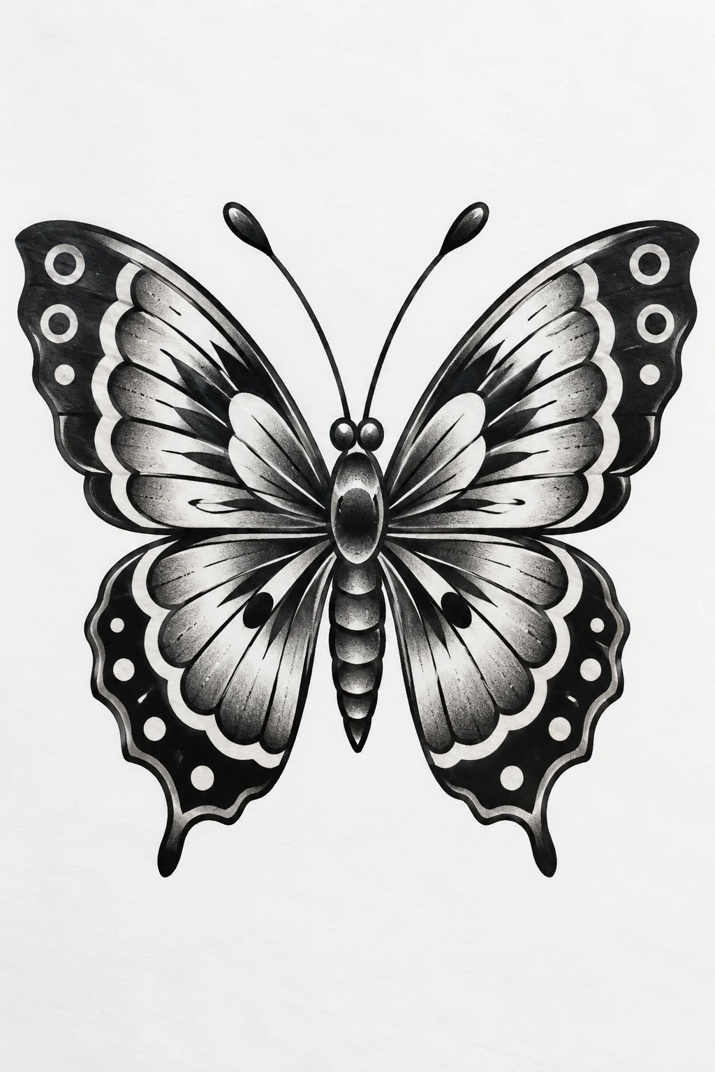 Traditional Butterfly Tattoo Black and Grey — trad butterfly tattoo style outfit