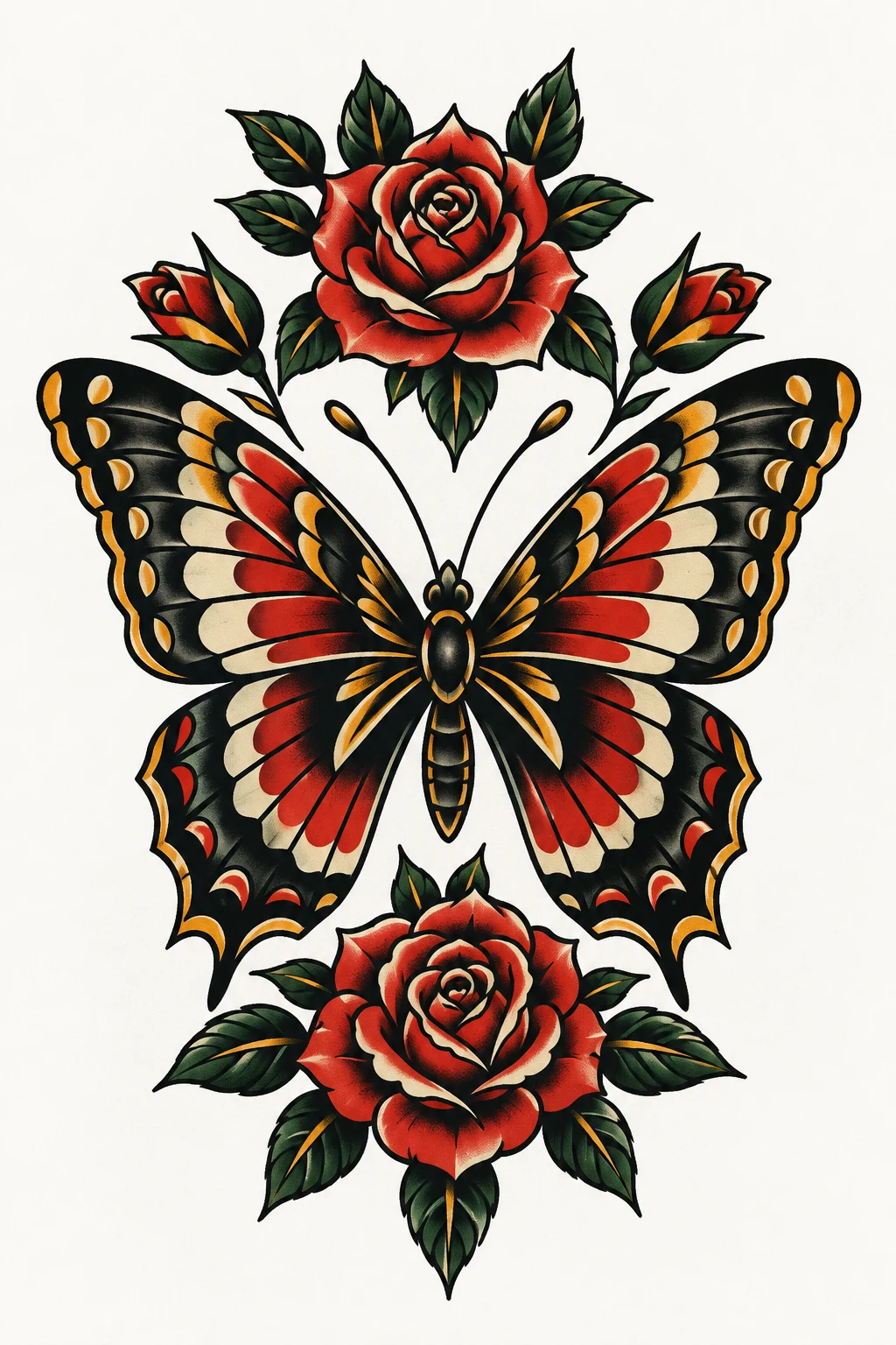 Trad Butterfly Tattoo With Roses — trad butterfly tattoo style outfit