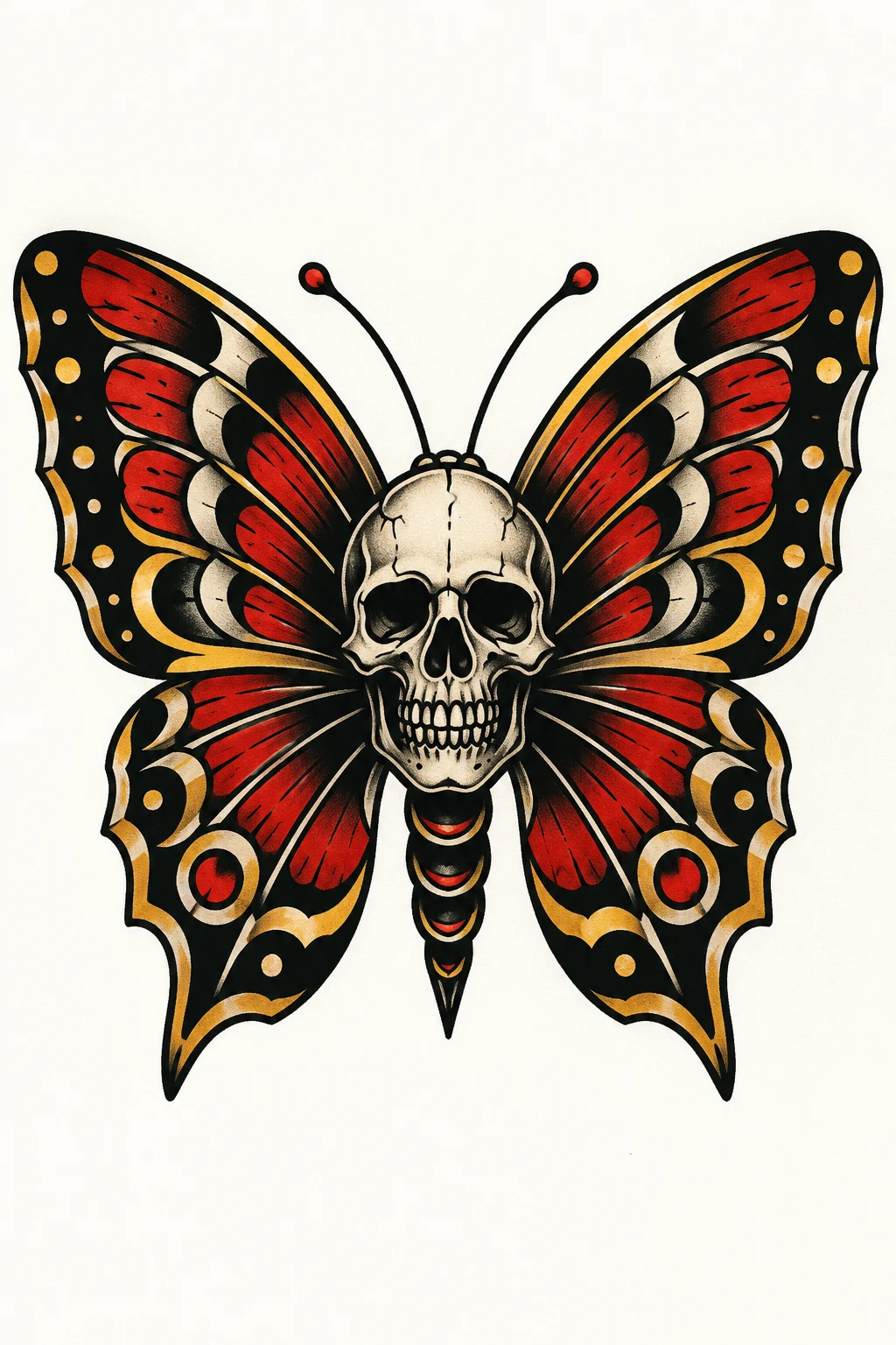Trad Butterfly Tattoo With a Skull — trad butterfly tattoo style outfit