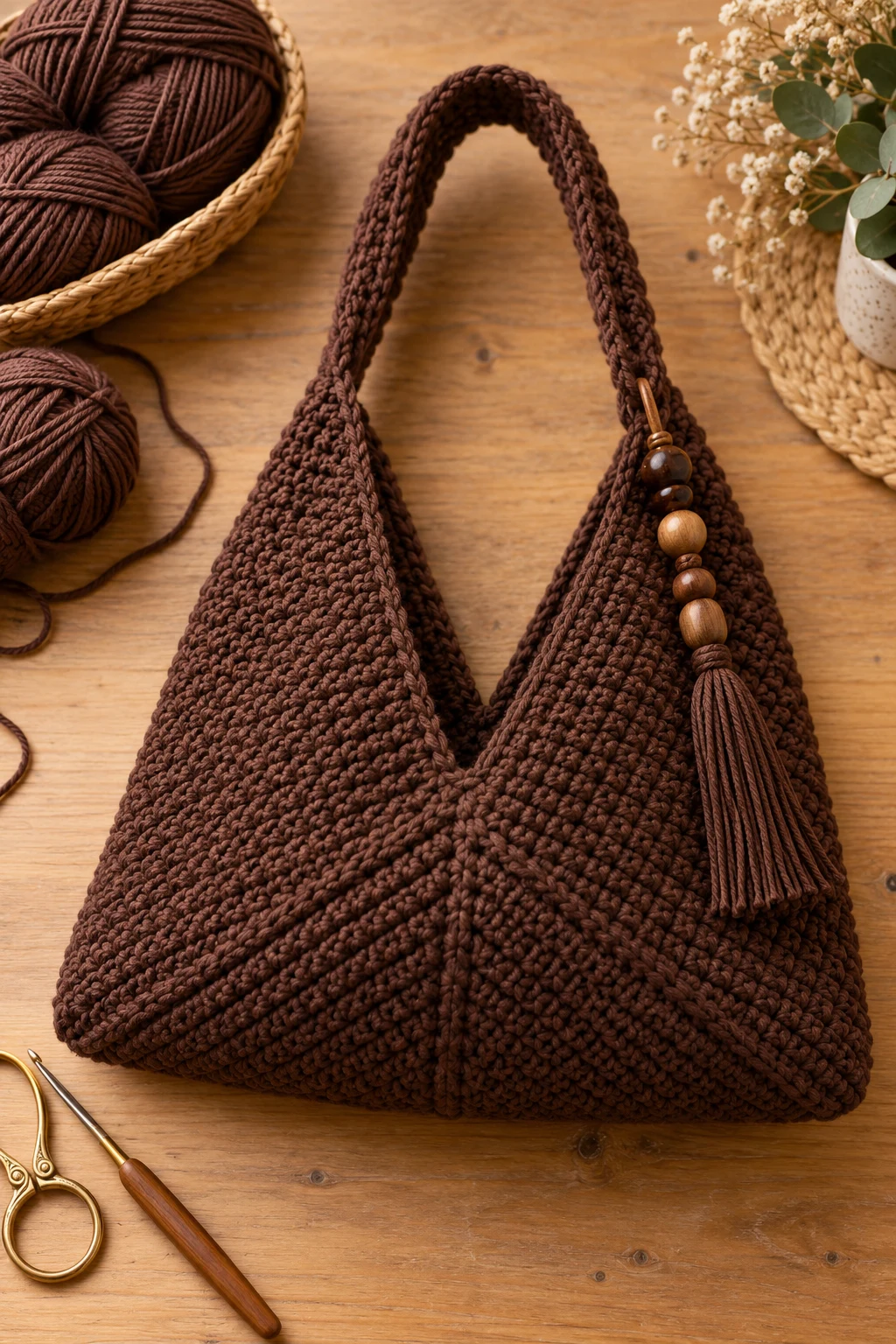 Elegant Chocolate Brown Triangle Purse — triangle crochet bag style outfit
