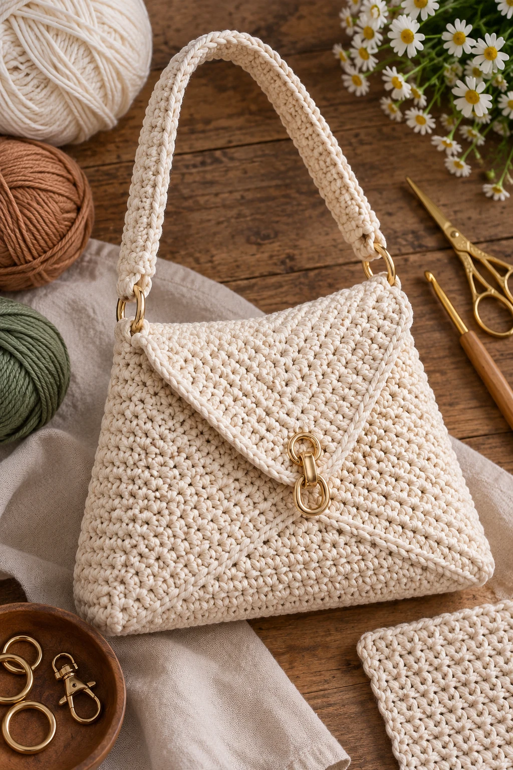 Crochet Triangle Bag With a Flap — triangle crochet bag style outfit