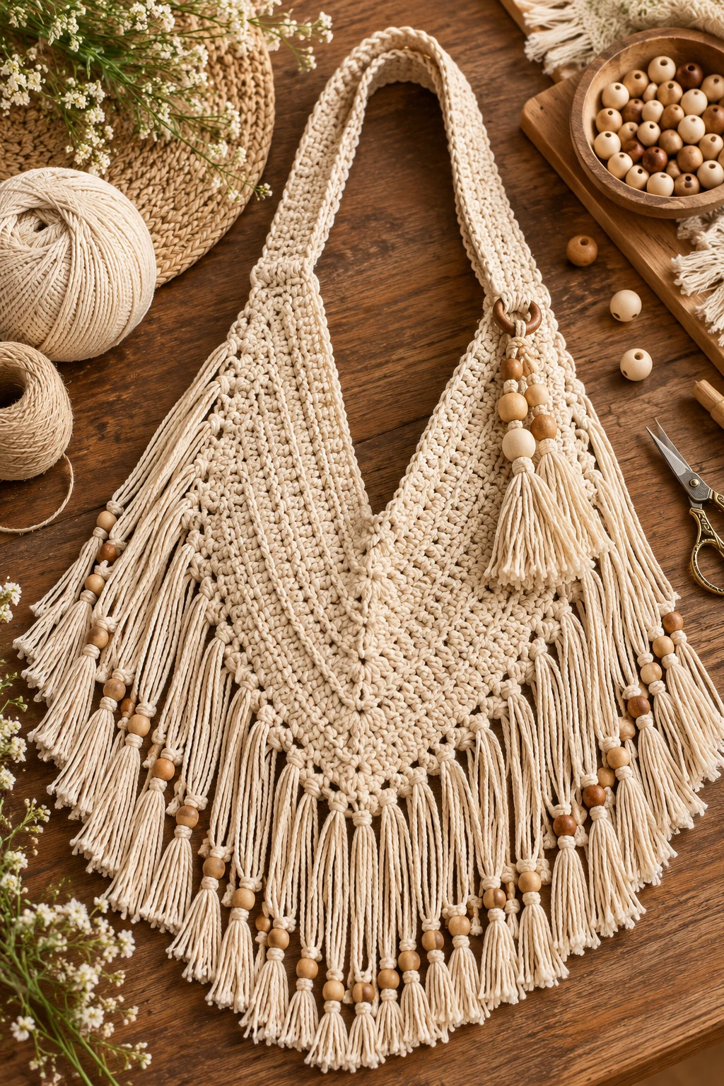 Boho Fringe Triangle Tote — triangle crochet bag style outfit