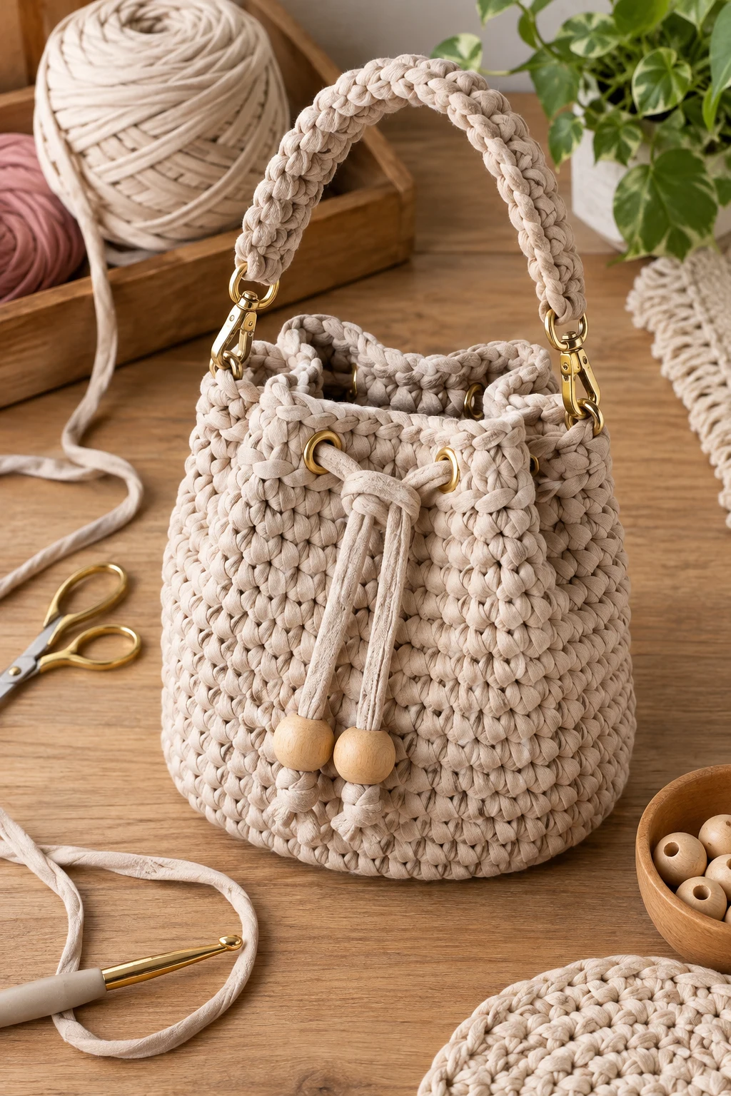 T-Shirt Yarn Bucket Bag — tshirt yarn crochet bag style outfit
