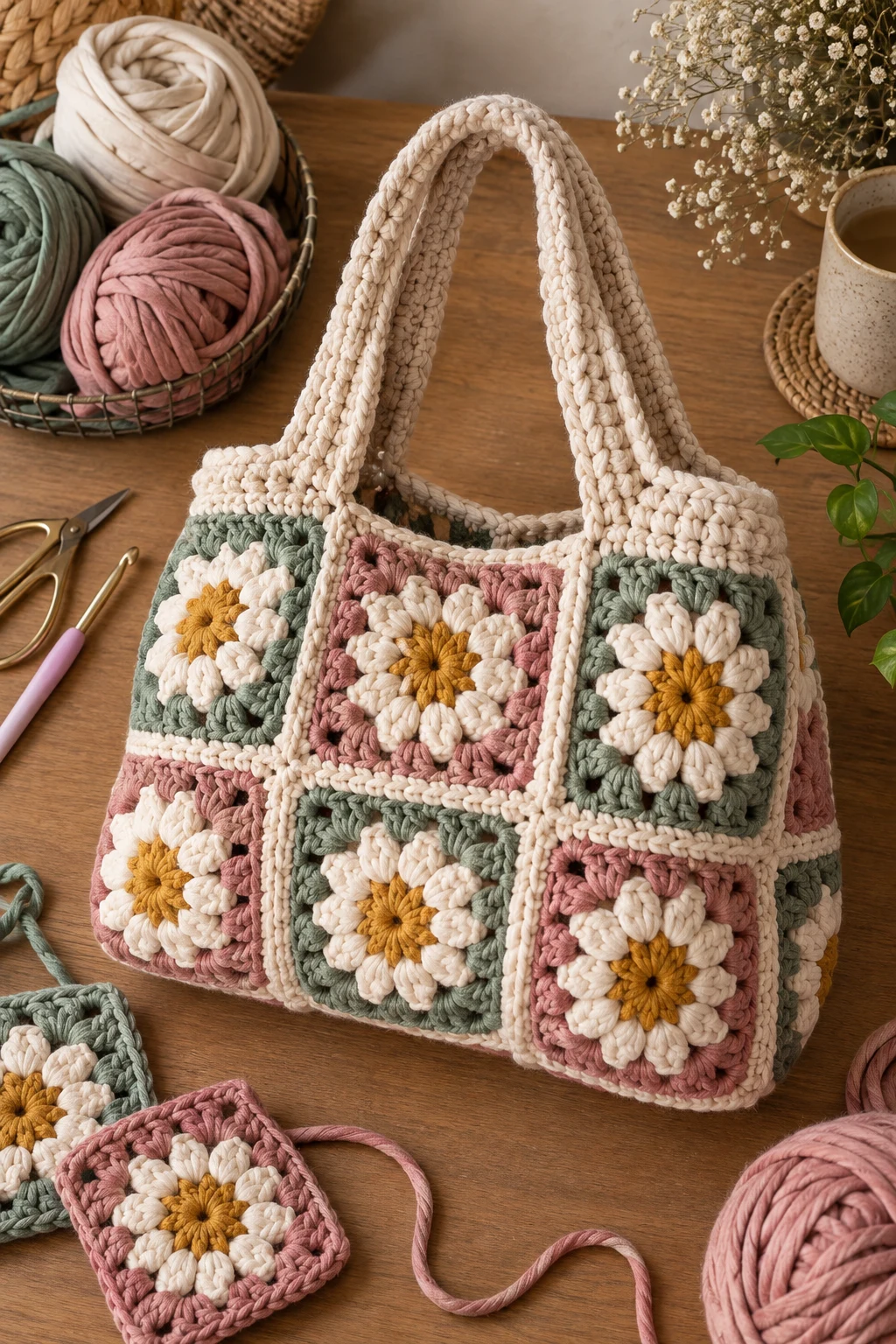Granny Square T-Shirt Yarn Bag — tshirt yarn crochet bag style outfit