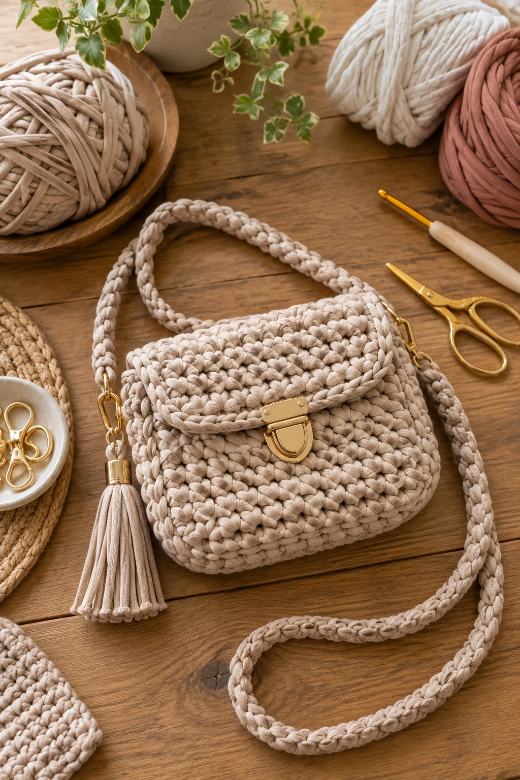 Mini Crossbody Bag — tshirt yarn crochet bag style outfit