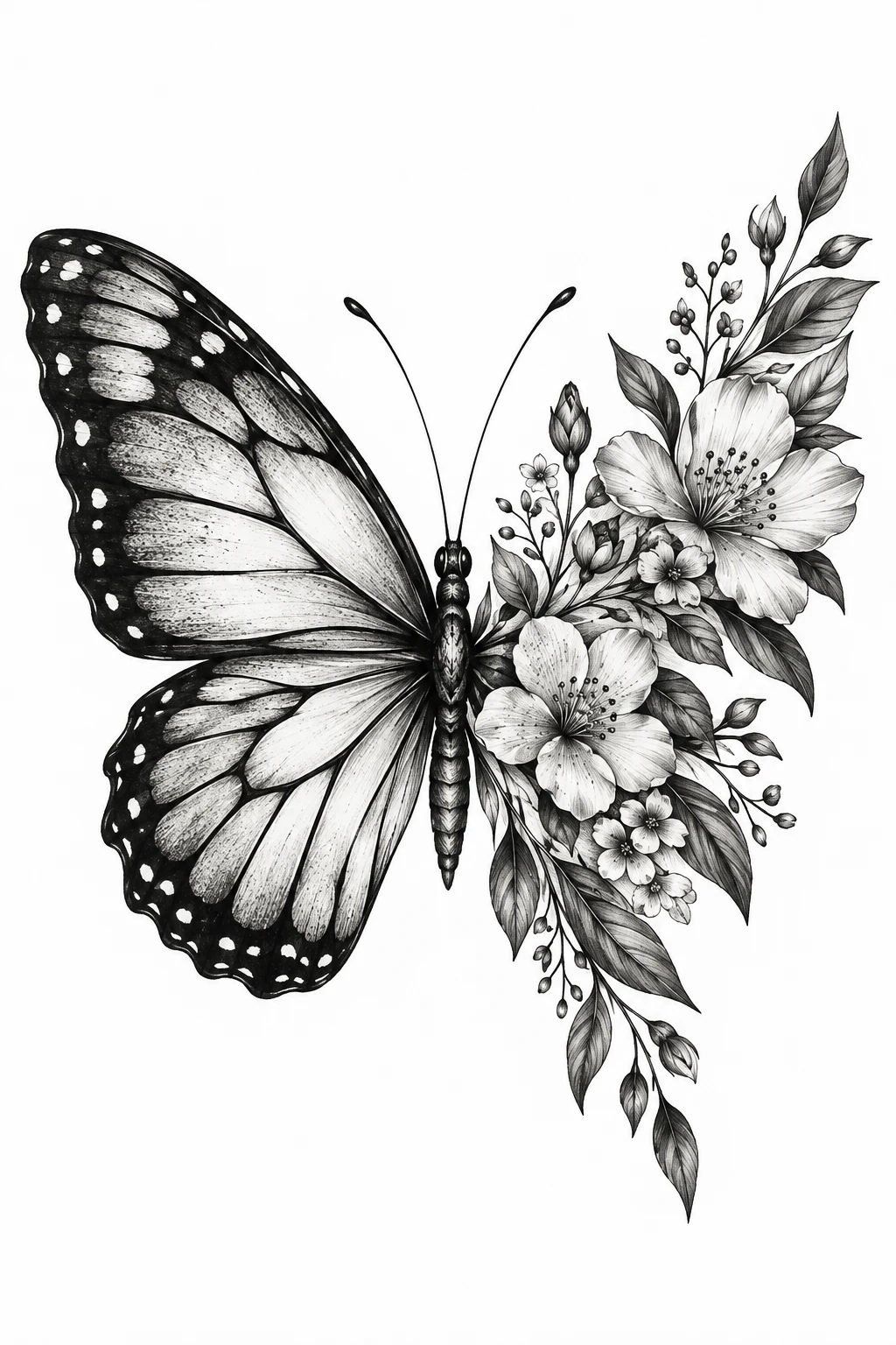 Half Butterfly, Half Botanical Illustration — unique butterfly tattoo creative style outfit