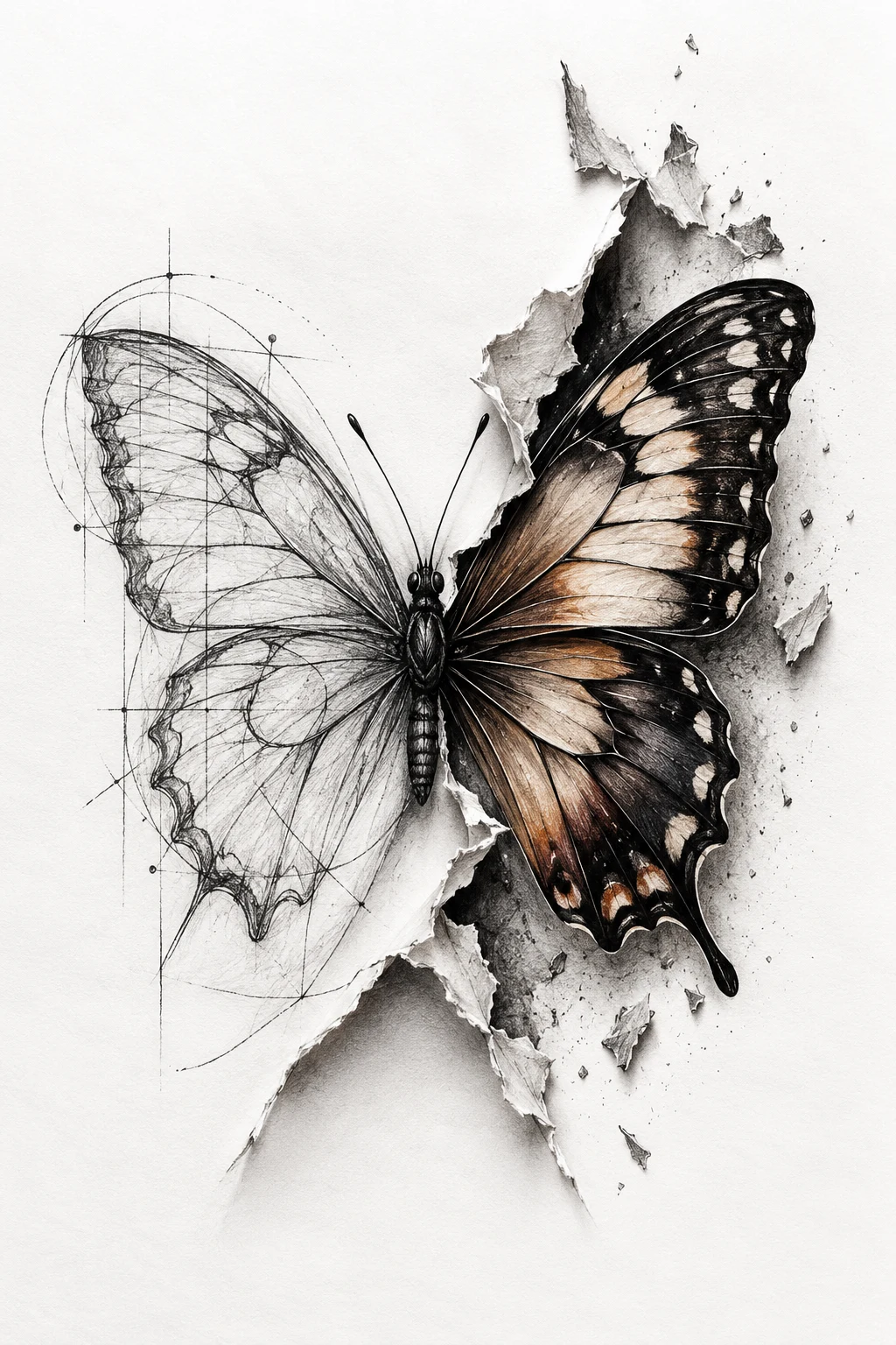 Butterfly Emerging From a Torn Sketch — unique butterfly tattoo creative style outfit