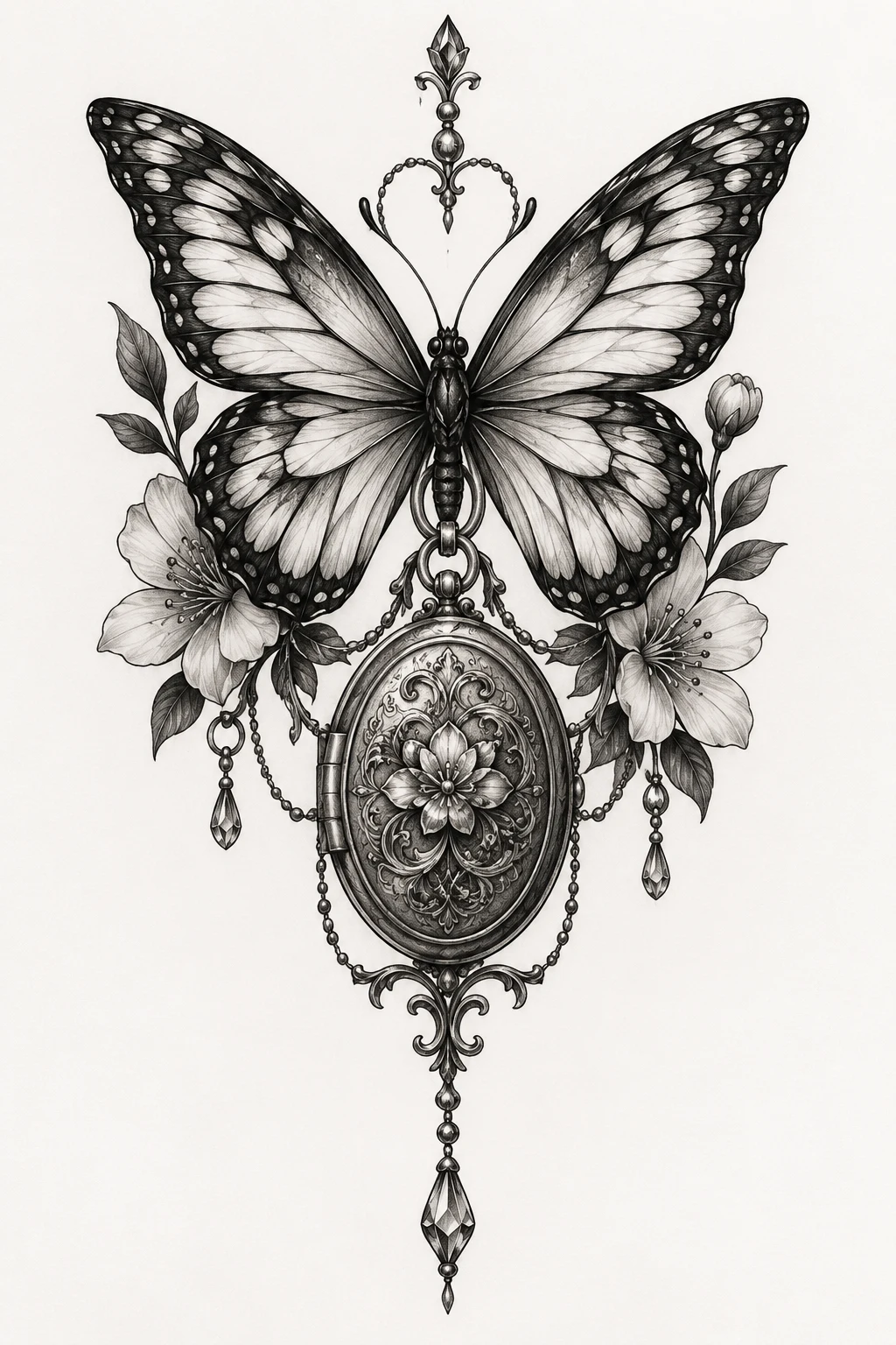 Butterfly With a Vintage Locket — unique butterfly tattoo creative style outfit