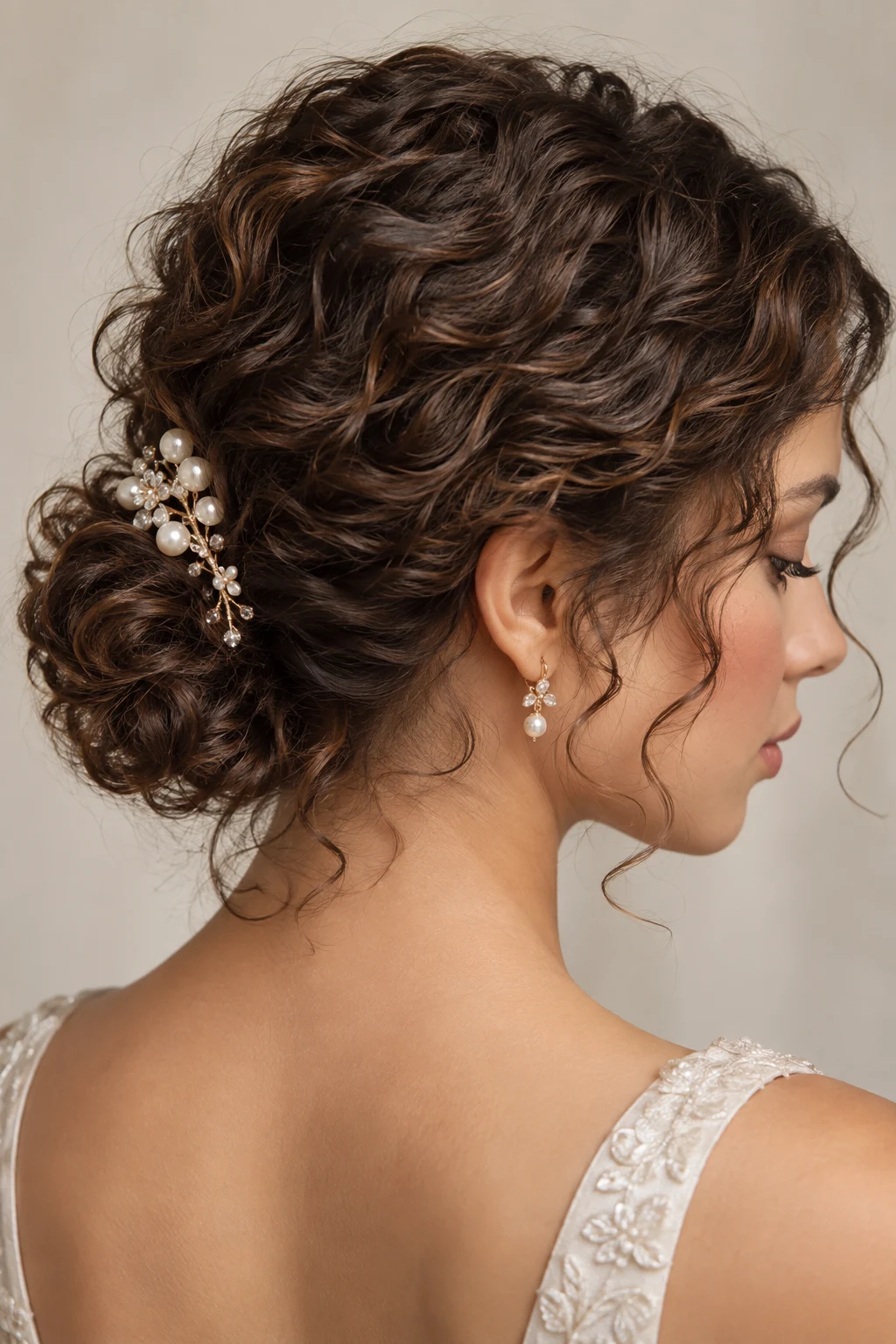 Romantic Low Curly Bun — updos for short curly hair style outfit