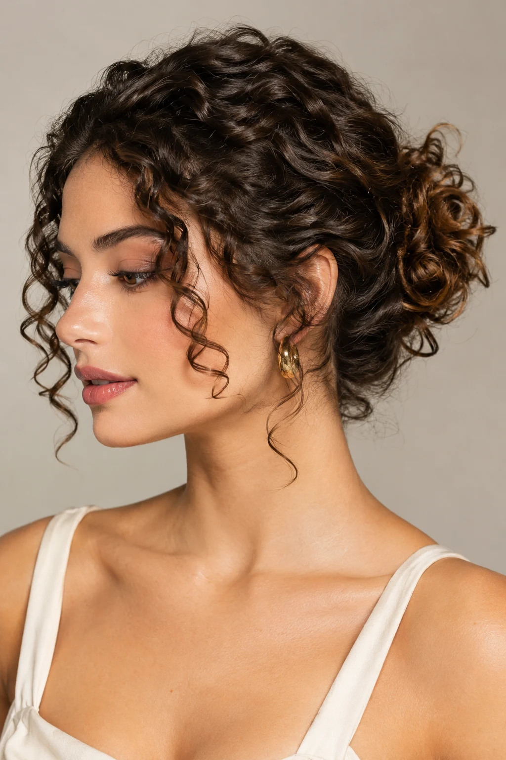 Romantic Curly Mini Bun — updos for short curly hair style outfit