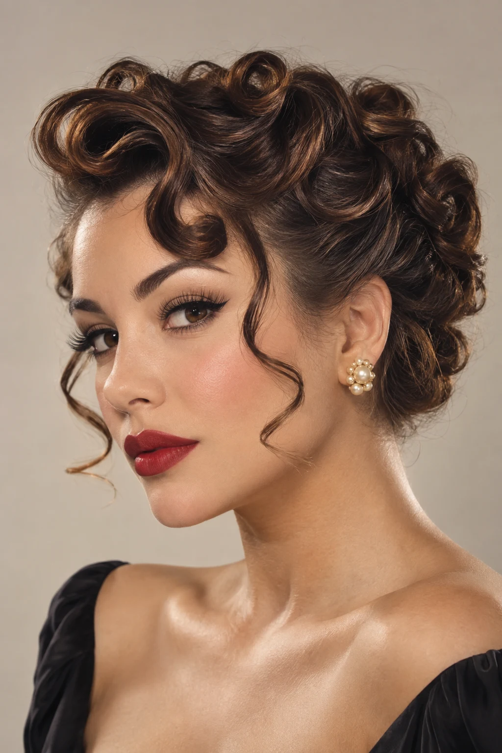 Vintage Pin-Up Curls — updos for short curly hair style outfit