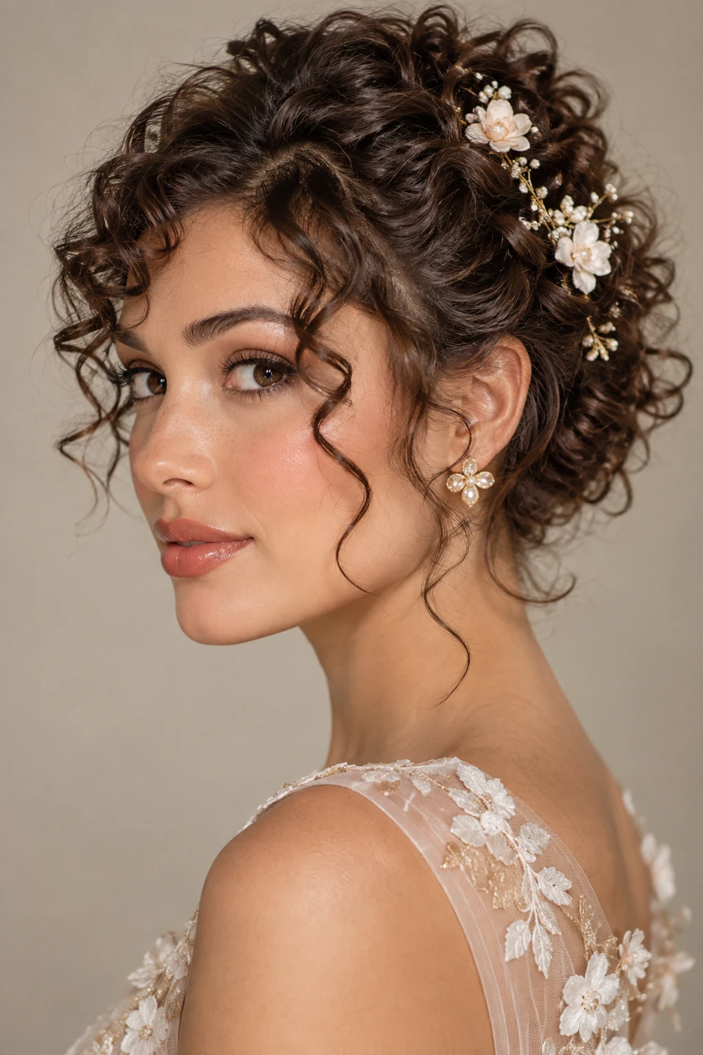 Floral Curly Micro-Updo — updos for short curly hair style outfit