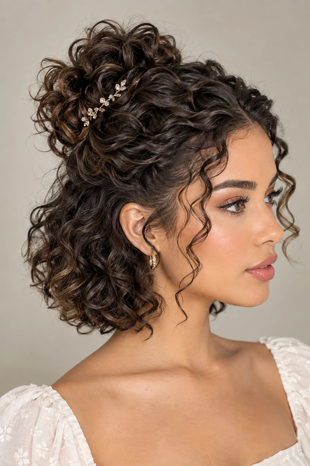 Half-Up Curly Crown — updos for short curly hair style outfit