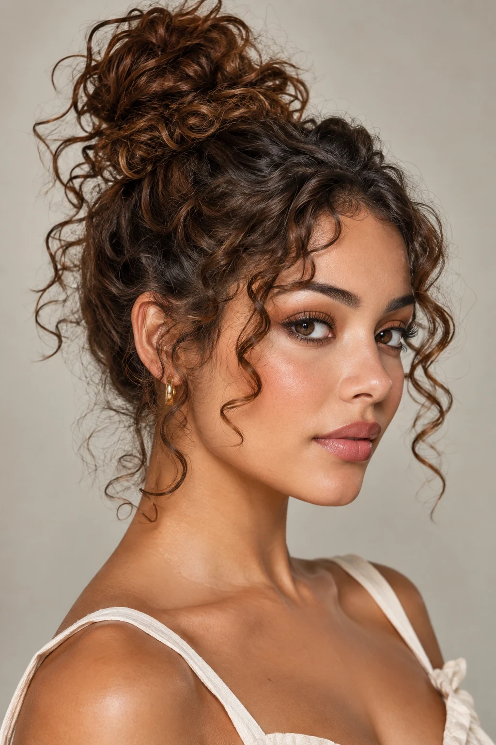 Messy Curly Top Knot — updos for short curly hair style outfit