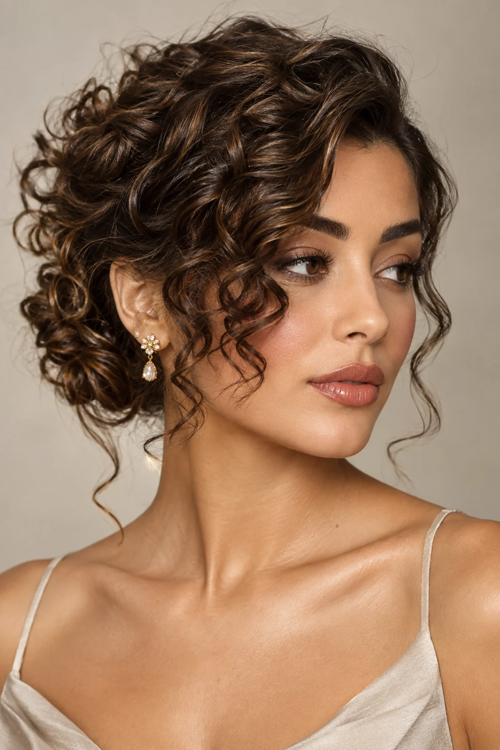 Side-Swept Curly Updo — updos for short curly hair style outfit