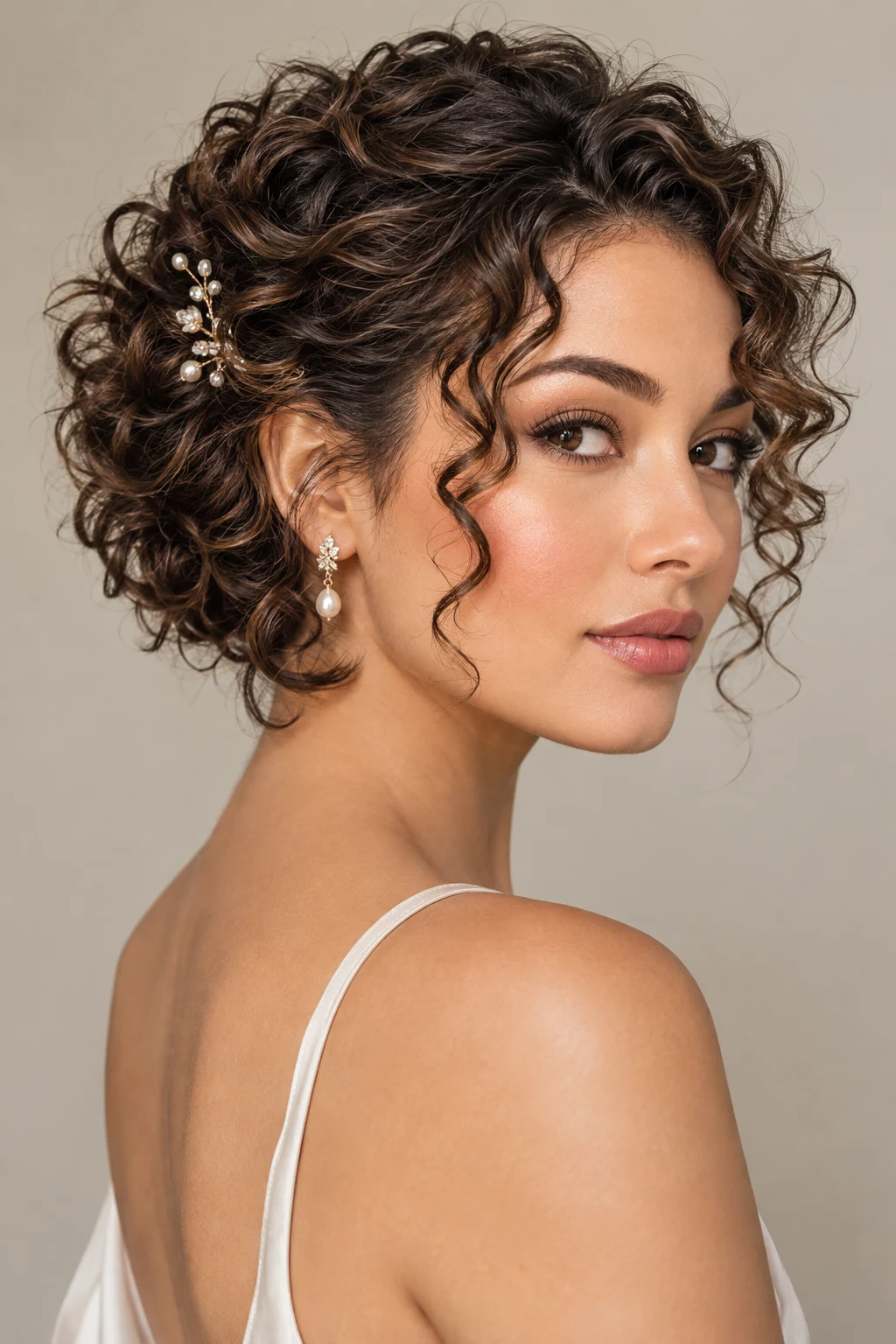 Pinned-Back Curly Bob — updos for short curly hair style outfit