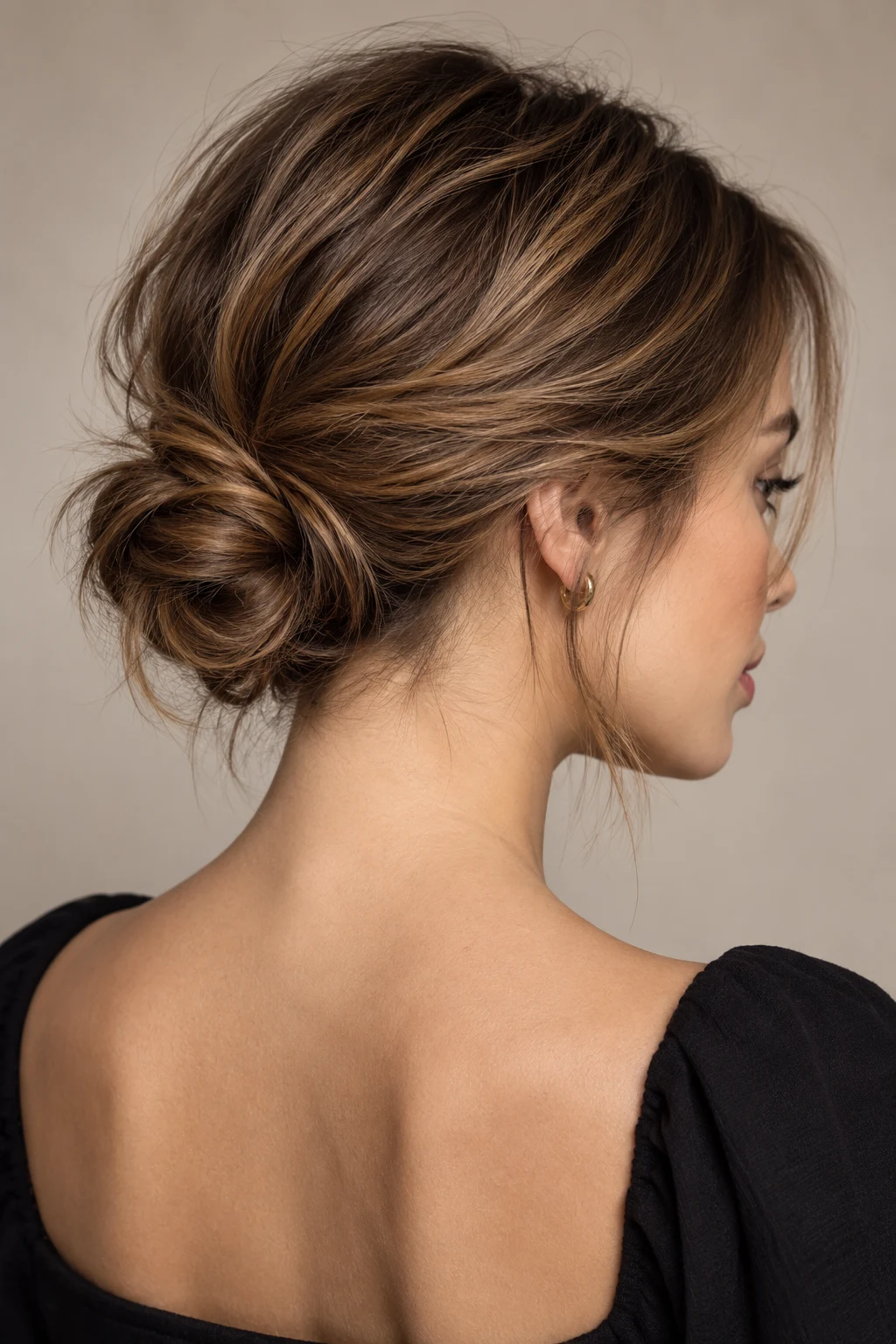 The Low Textured Knot — Easy Updos for Short Hair — updos for short hair style outfit