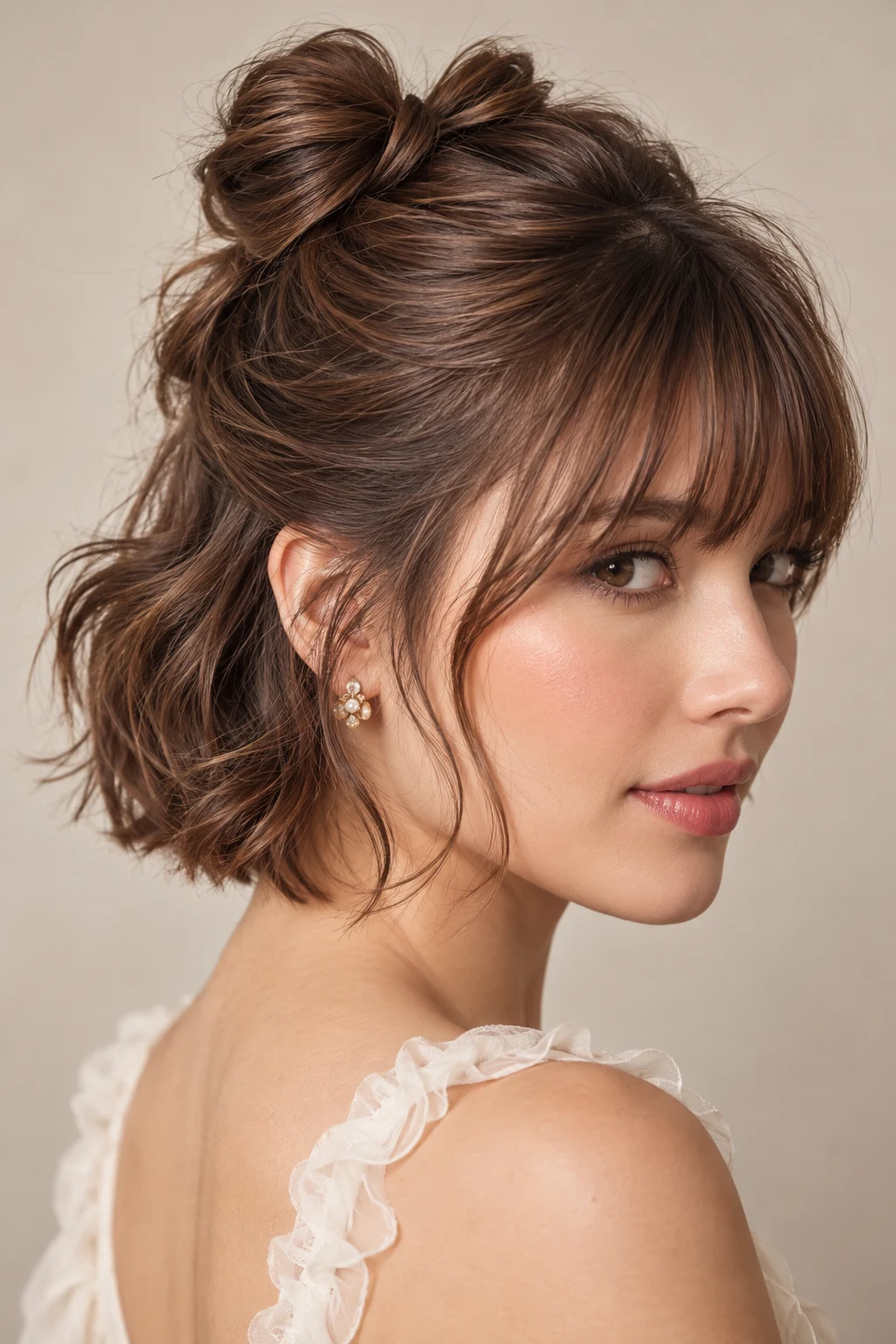 The Half-Up Bow Twist — Updos for Short Hair With Bangs — updos for short hair style outfit