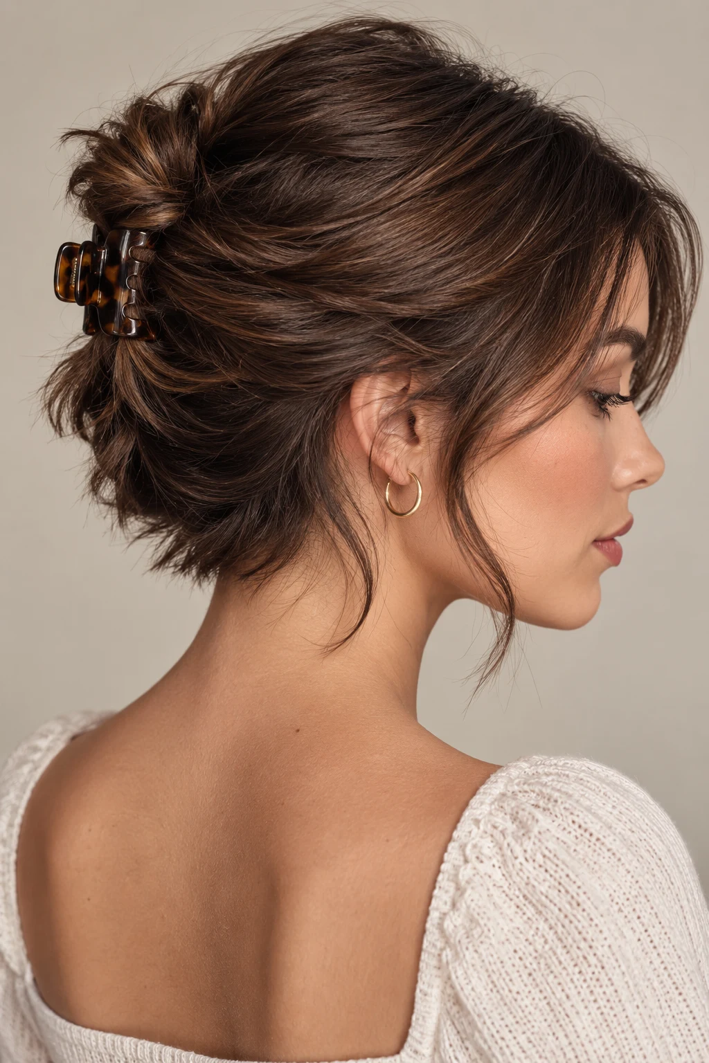 The Tiny Claw-Clip Twist — Casual Updos for Short Hair — updos for short hair style outfit