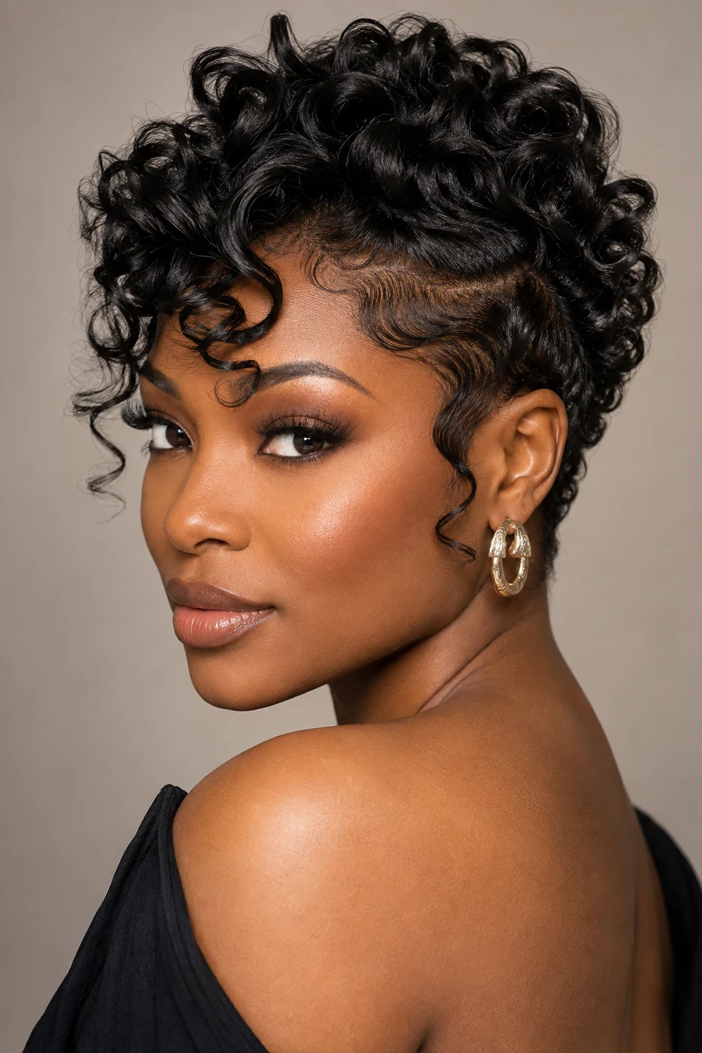 The Curly Pixie Pin-Up — Updos for Short Hair for Black Women — updos for short hair style outfit