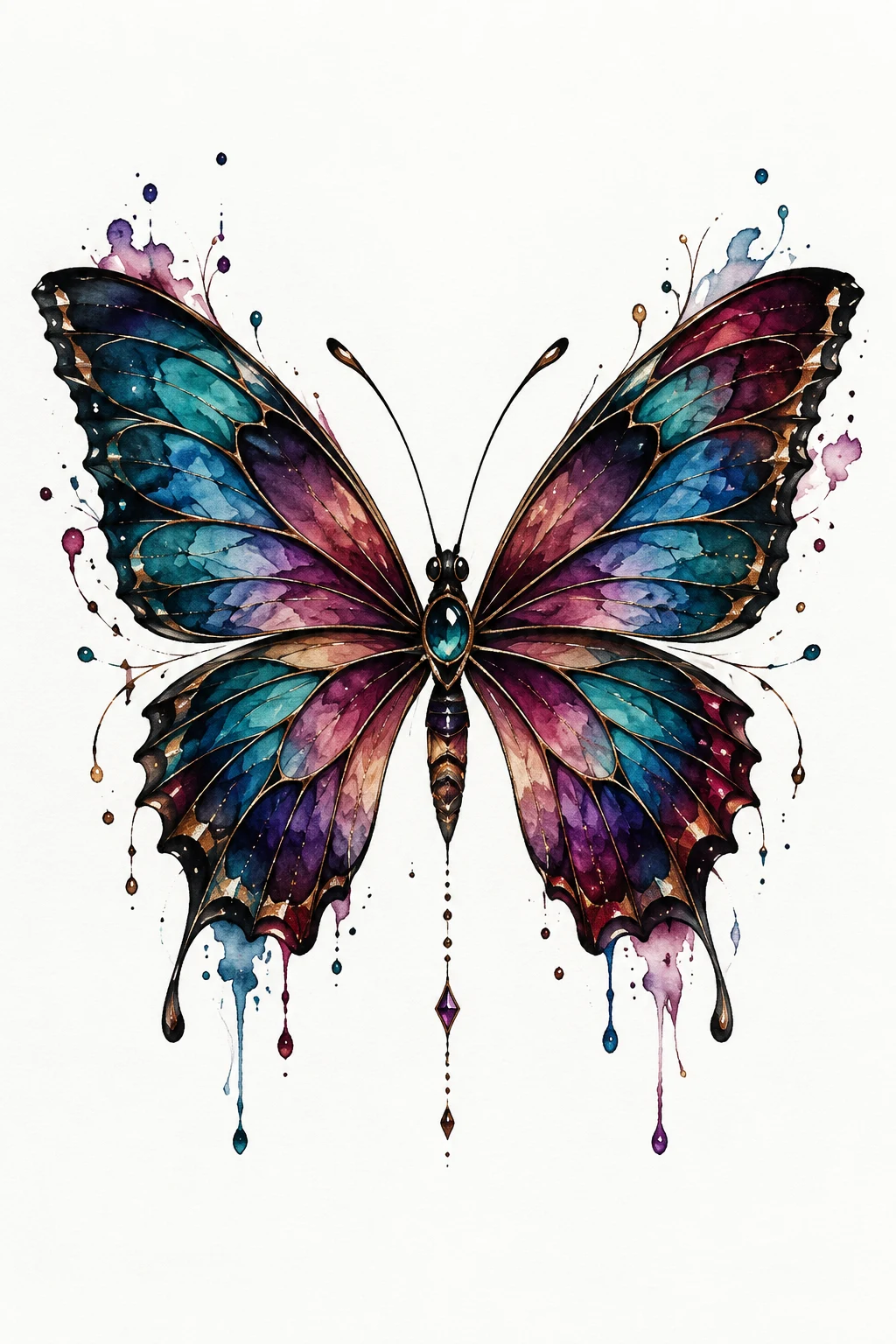 Jewel-Tone Butterfly Art — watercolor butterfly tattoo style outfit
